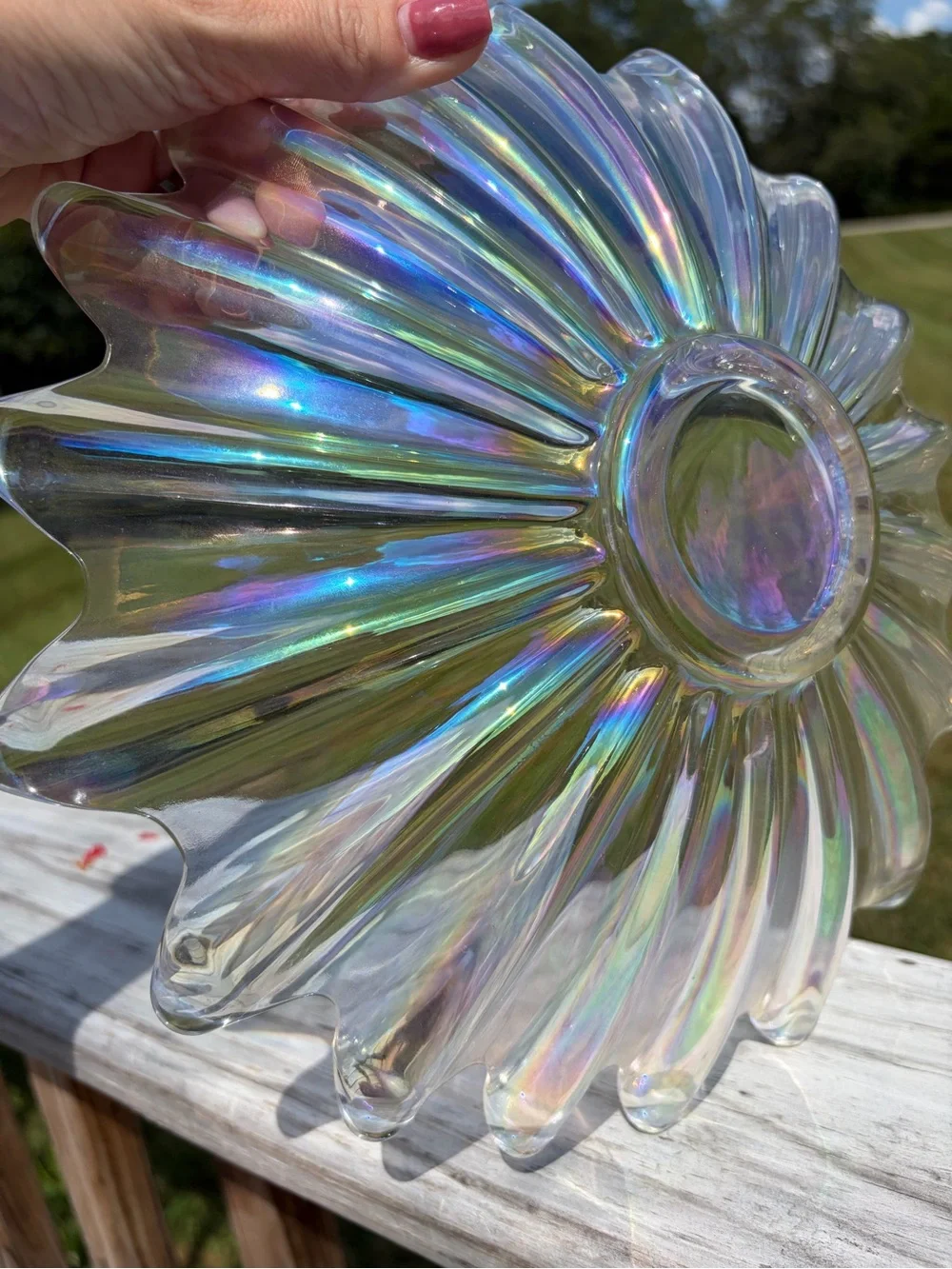 IRIDESCENT CARNIVAL GLASS Bowl Scalloped Edge CELESTIAL by FEDERAL Mid Century